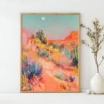 Moonrise Over the Desert Art Poster – Midcentury Modern Travel Wall Art – Painting as Print – Unique Design
