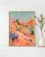 Moonrise Over the Desert Art Poster – Midcentury Modern Travel Wall Art – Painting as Print – Unique Design