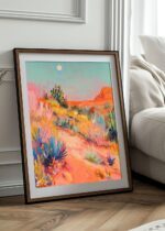 Moonrise Over the Desert Art Poster – Midcentury Modern Travel Wall Art – Painting as Print – Unique Design