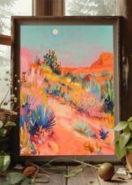 Moonrise Over the Desert Art Poster – Midcentury Modern Travel Wall Art – Painting as Print – Unique Design