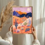 Desert Landscape at Sunset Art Poster – Midcentury Modern Travel Wall Art – Painting as Print – Unique Design