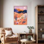 Desert Landscape at Sunset Art Poster – Midcentury Modern Travel Wall Art – Painting as Print – Unique Design