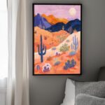 Desert Landscape at Sunset Art Poster – Midcentury Modern Travel Wall Art – Painting as Print – Unique Design