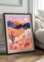 Desert Landscape at Sunset Art Poster – Midcentury Modern Travel Wall Art – Painting as Print – Unique Design