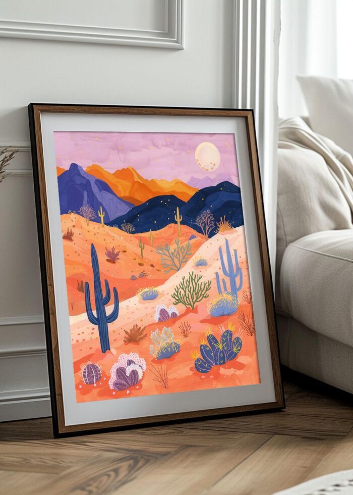 Desert Landscape at Sunset Art Poster – Midcentury Modern Travel Wall Art – Painting as Print – Unique Design