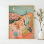 Desert in Twilight Art Poster – Midcentury Modern Travel Wall Art – Painting as Print – Unique Design