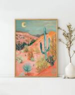 Desert in Twilight Art Poster – Midcentury Modern Travel Wall Art – Painting as Print – Unique Design