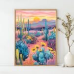 Desert Bloom Art Poster – Midcentury Modern Travel Wall Art – Painting as Print – Unique Design