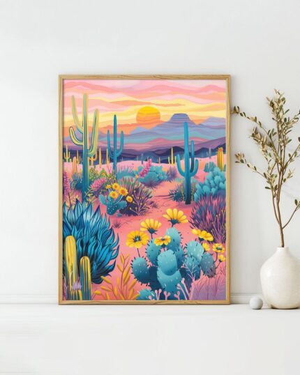 Desert Bloom Art Poster – Midcentury Modern Travel Wall Art – Painting as Print – Unique Design
