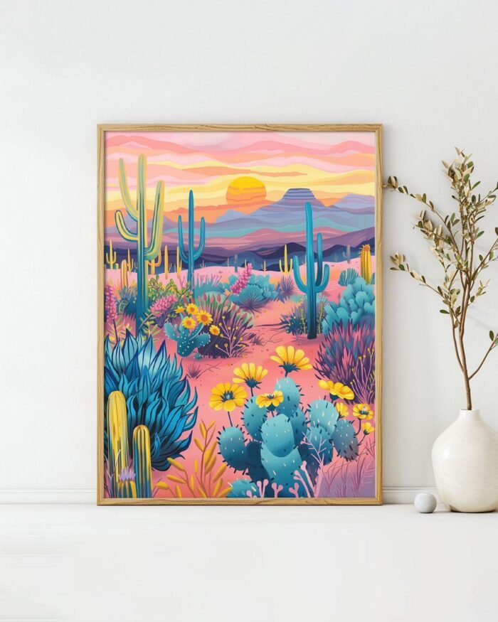 Desert Bloom Art Poster – Midcentury Modern Travel Wall Art – Painting as Print – Unique Design