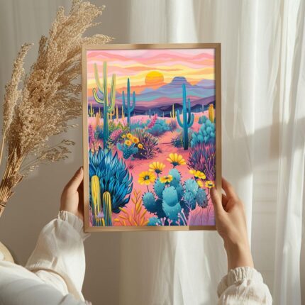 Desert Bloom Art Poster – Midcentury Modern Travel Wall Art – Painting as Print – Unique Design
