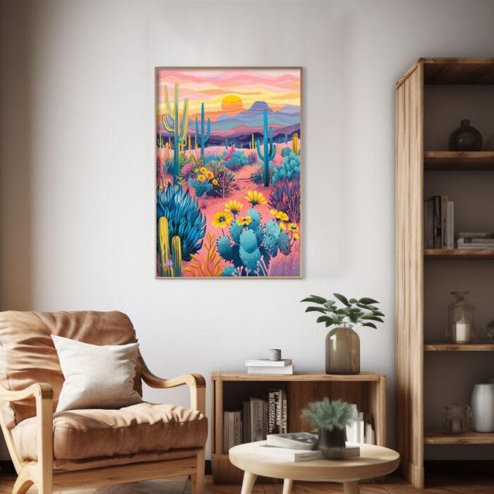 Desert Bloom Art Poster – Midcentury Modern Travel Wall Art – Painting as Print – Unique Design