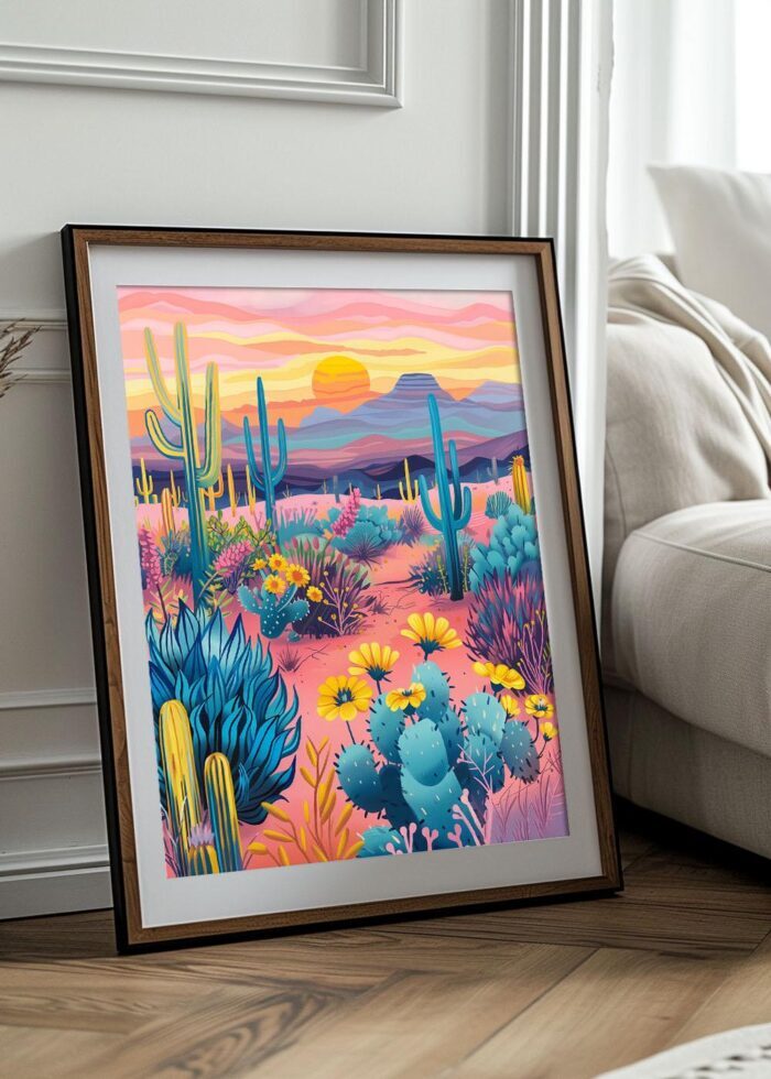 Desert Bloom Art Poster – Midcentury Modern Travel Wall Art – Painting as Print – Unique Design