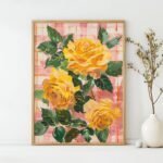 Golden Roses Art Poster – Midcentury Modern Travel Wall Art – Painting as Print – Unique Design