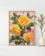 Golden Roses Art Poster – Midcentury Modern Travel Wall Art – Painting as Print – Unique Design