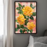 Golden Roses Art Poster – Midcentury Modern Travel Wall Art – Painting as Print – Unique Design