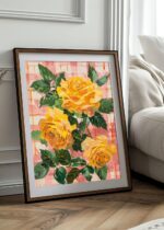 Golden Roses Art Poster – Midcentury Modern Travel Wall Art – Painting as Print – Unique Design