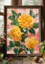 Golden Roses Art Poster – Midcentury Modern Travel Wall Art – Painting as Print – Unique Design