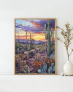 Landscape with cactus Art Poster – Midcentury Modern Travel Wall Art – Painting as Print – Unique Design