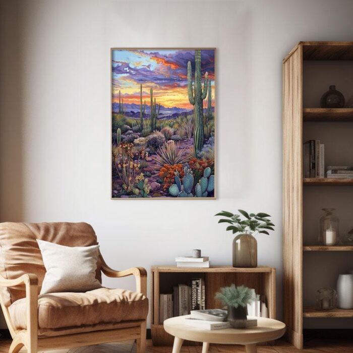 Landscape with cactus Art Poster – Midcentury Modern Travel Wall Art – Painting as Print – Unique Design