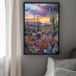 Landscape with cactus Art Poster – Midcentury Modern Travel Wall Art – Painting as Print – Unique Design