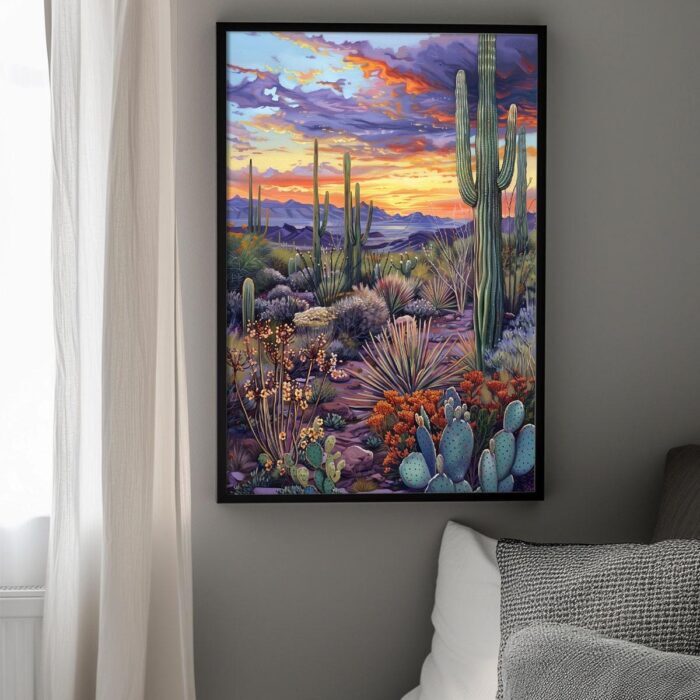 Landscape with cactus Art Poster – Midcentury Modern Travel Wall Art – Painting as Print – Unique Design