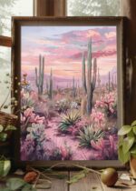 Desert Blossom Sunset Art Poster – Midcentury Modern Travel Wall Art – Painting as Print – Unique Design