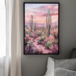 Desert Blossom Sunset Art Poster – Midcentury Modern Travel Wall Art – Painting as Print – Unique Design