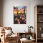Golden Hour in the Desert Art Poster – Midcentury Modern Travel Wall Art – Painting as Print – Unique Design