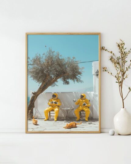 Astronauts on Break Art Poster – Vintage Animal Wall Art Funny Sayings wall decor – Unique Design – Surreal Collage