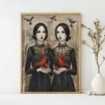 Gothic Elegance with Cardinals Poster Modern Sister Red Bird Collection No. 3 – Wall Art Decor – Unique Design