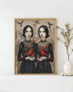 Gothic Elegance with Cardinals Poster Modern Sister Red Bird Collection No. 3 – Wall Art Decor – Unique Design