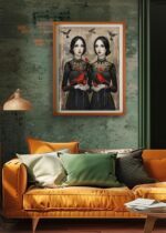 Gothic Elegance with Cardinals Poster Modern Sister Red Bird Collection No. 3 – Wall Art Decor – Unique Design
