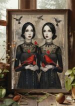 Gothic Elegance with Cardinals Poster Modern Sister Red Bird Collection No. 3 – Wall Art Decor – Unique Design