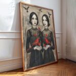 Gothic Elegance with Cardinals Poster Modern Sister Red Bird Collection No. 3 – Wall Art Decor – Unique Design