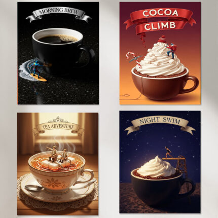 Kaffe Schoko Tee Poster Set Exklusives Design für Coffee Shop als Wanddekoration für Küche und Esszimmer