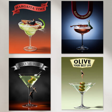 Cocktail Poster Set Exklusives Design für Bar Restaurant und Zuhause als Wanddekoration