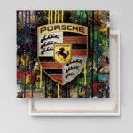 Pop Art Porsche Sportwagen Leinwandbild für Garage, Männerhöhle, Wohnzimmer, Büro – Deko für Autofans