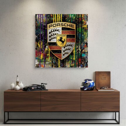 Pop Art Porsche Sportwagen Leinwandbild für Garage, Männerhöhle, Wohnzimmer, Büro – Deko für Autofans