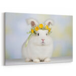 Flauschiges Kaninchen mit Blütenkranz Leinwandbild Arktische Eleganz Schlafzimmer Bild Wohnzimmer Tier Kunst Natur Kunstdruck