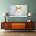 Flauschiges Kaninchen mit Blütenkranz Leinwandbild Arktische Eleganz Schlafzimmer Bild Wohnzimmer Tier Kunst Natur Kunstdruck