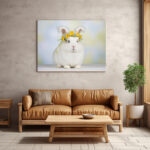 Flauschiges Kaninchen mit Blütenkranz Leinwandbild Arktische Eleganz Schlafzimmer Bild Wohnzimmer Tier Kunst Natur Kunstdruck