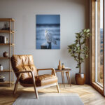 Schneeeule in der Dämmerung Leinwandbild Schlafzimmer Bild Wohnzimmer Tier Kunst Natur Kunstdruck