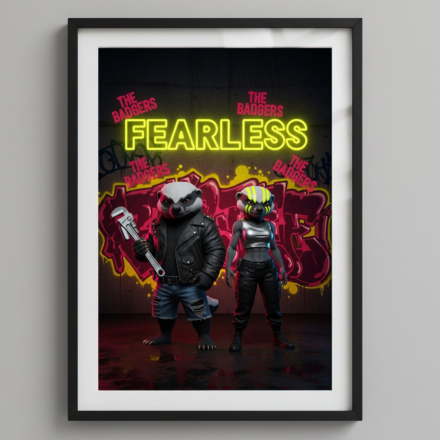 Street Art Badgers_2 Neon-Gangs – Urban Fables – Street Art Comic Poster Bunt und Schrill