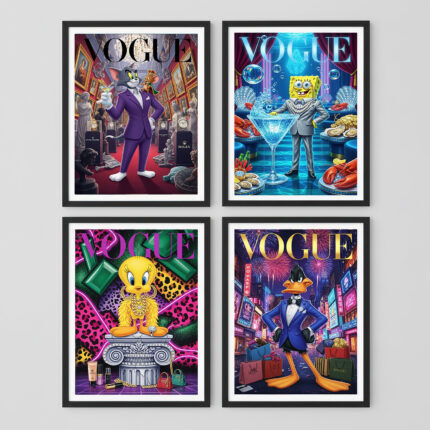 Cartoon Couture Cover Poster Set Lustige Designer Bilder Set von Berühmtheiten als Wanddekoration
