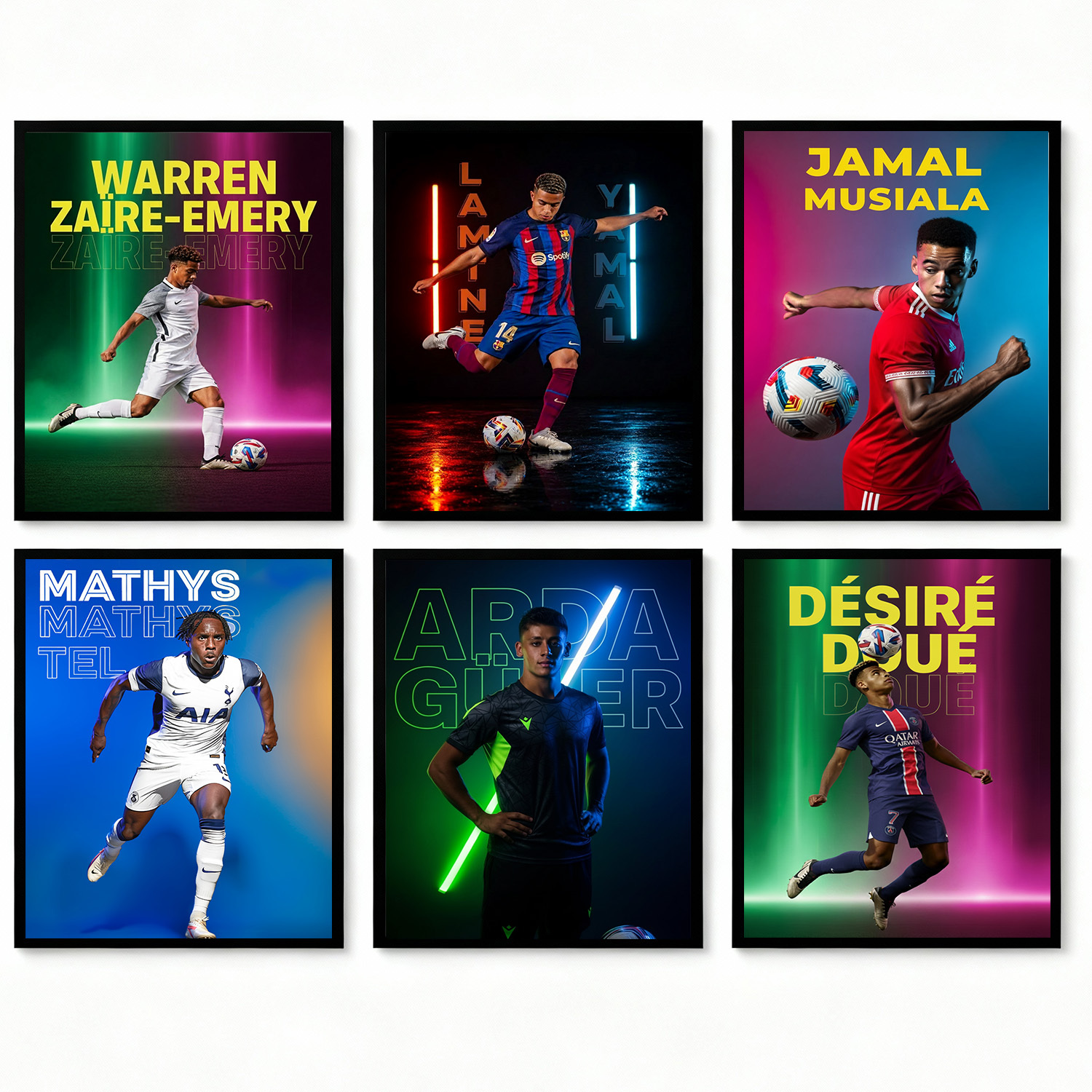 1 Fussball Stars Bilder 6er Set Deko Wandbilder Berühmter Jungstars Güler – Yamal – Musiala