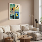 Die Kunstkatzen 4er Set Poster, Schwarze Katze in Berühmten Gemälden – Van Gogh Sternennacht, Monet Seerosen, Klimt Stil Deko für Katzenliebhaber