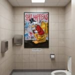 Poster für WC “Shit happens” Donald Duck ist pleite Lustiger Spruch für Toilette Pop Art Graffiti Klo-Session