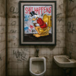Poster für WC “Shit happens” Donald Duck ist pleite Lustiger Spruch für Toilette Pop Art Graffiti Klo-Session