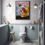 Poster für WC “Shit happens” Donald Duck ist pleite Lustiger Spruch für Toilette Pop Art Graffiti Klo-Session